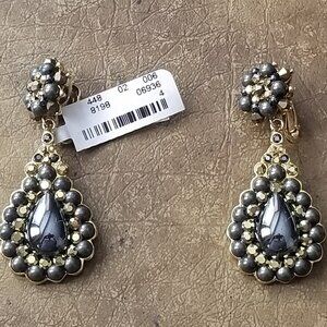 RARE VINTAGE JOSE & MARIA BARRERA BLACK CRYSTAL DROP EVENING CHANDELIER EARRINGS